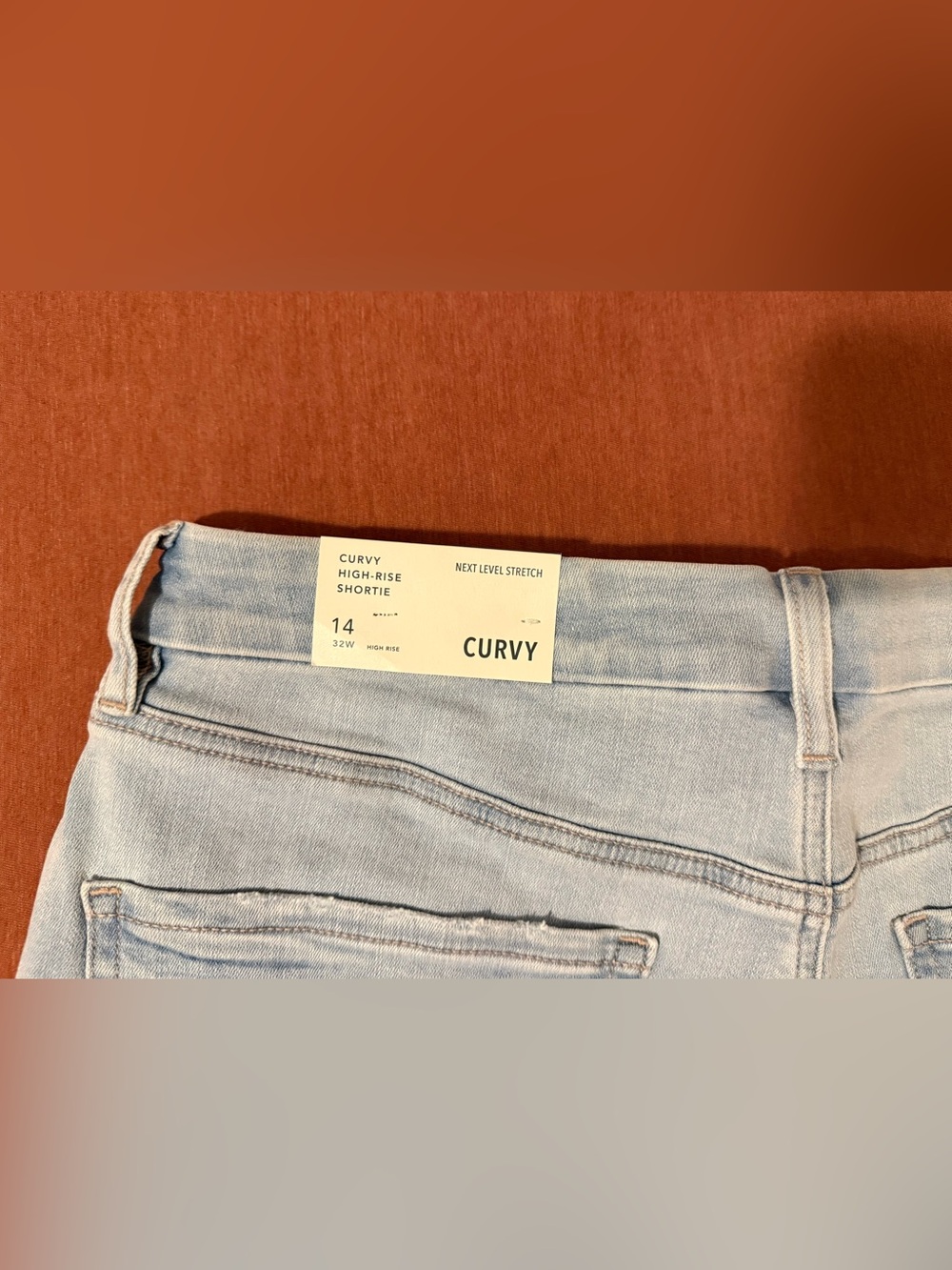 NWT American Eagle Light Wash Denim Cotton Blend Curvy High Rise Shorts - Picture 3 of 5